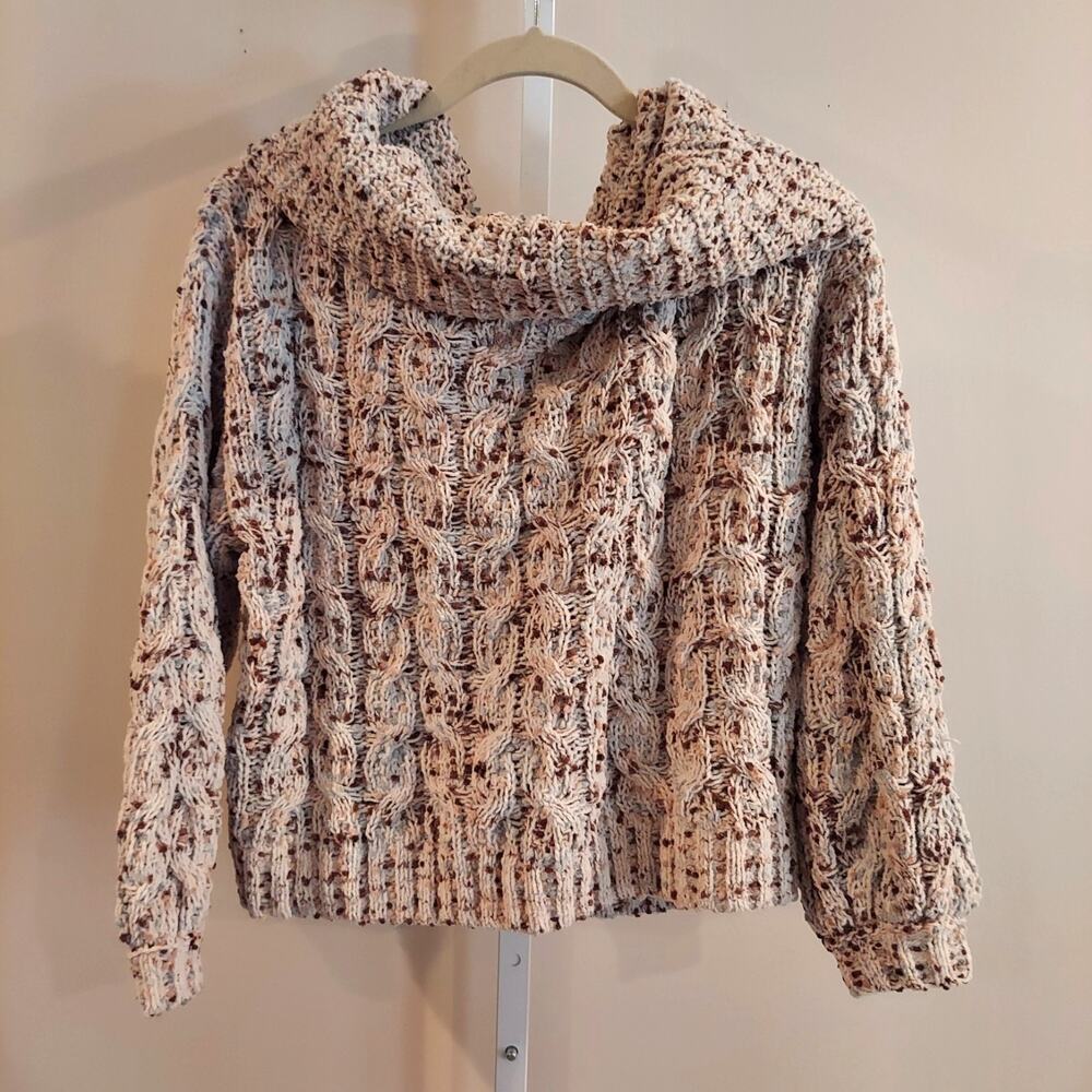 Moon & Madison Sweater Cowl‎ Neck XS Speckled Cropped Confetti Neutral Chunky